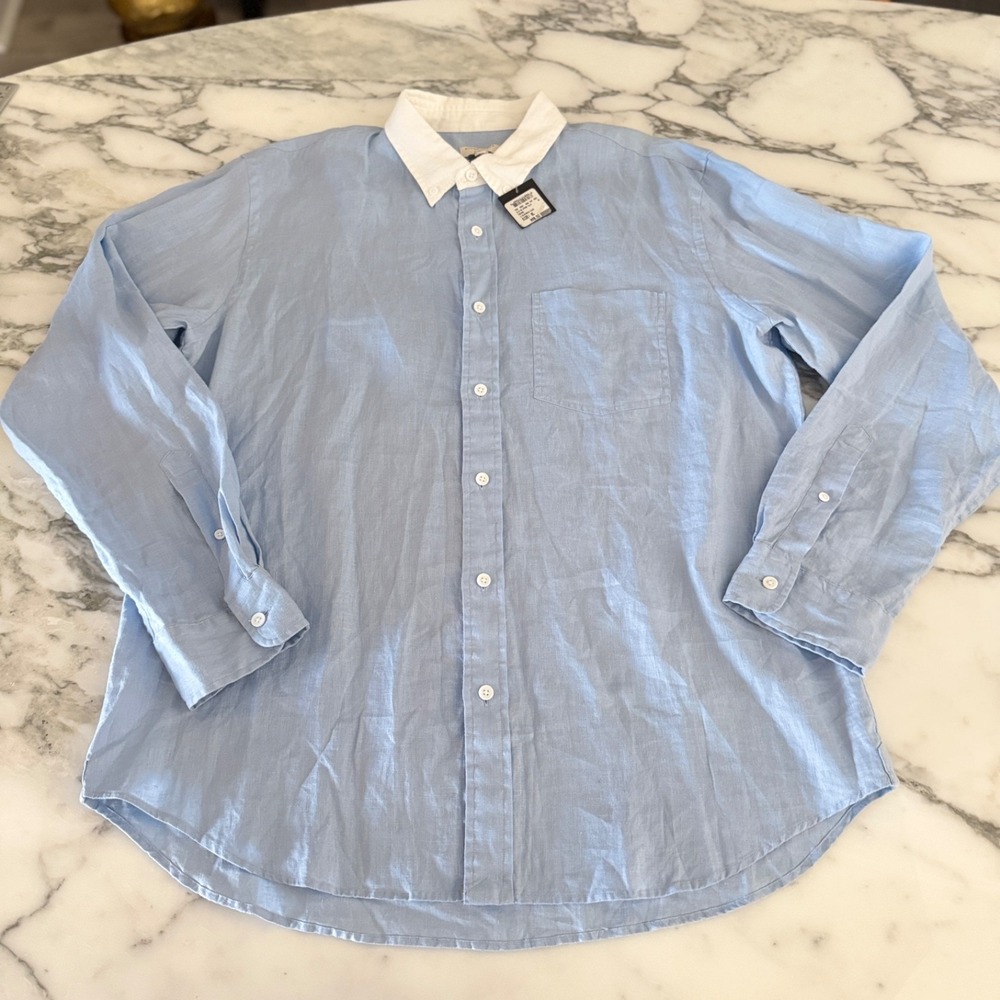 Club Monaco Shirt Blue 100% Linen Sz XL NWT